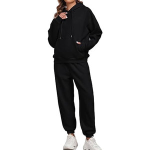 High Quality Low OEM MOQ Custom 350 Gsm Cotton Blends Fleece Lined Sweatpants And Hoodies Set Jogger Sets - Product Image 1