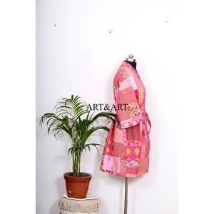 Kimono en soie Kantha fait main pour femmes, patchwork, motifs complexes, poches double couche, livraison gratuite - Product Image 5