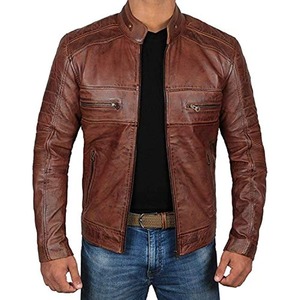 Veste de moto pour homme en cuir de vache véritable noir, effet vieilli, avec tissu en duvet, pour la saison hivernale. - Product Image 3