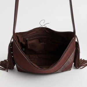 Bolso Hobo de Piel de Ante con Flecos para Mujer, Bolso Tote de Cuero Genuino con Diseño de Cuero Repujado, Bolso de Mano Moderno Estilo Western para Playa, OEM - Product Image 6