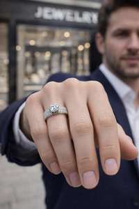 Bague de fiançailles de mariage en argent 925 avec diamant rond, ajustable, solitaire, cadeau de la Saint-Valentin en gros - Product Image 5