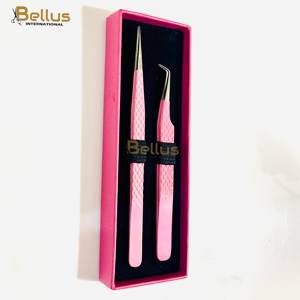 Bellus International Salon Grade Pink Straight Fiber Tip Lash Tweezers Stainless Steel Smooth <b>Silver</b> Tips Eyebrow Use Wholesale - Product Image 5