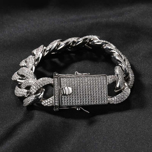 Unisex Solid Yellow Gold Plated Hip Hop Style <b>Cuban</b> <b>Link</b> <b>Bracelet</b> Iced Out Moissanite Diamond Tennis Chain - Product Image 2