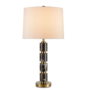 Modern Luxury <b>Black</b> Marble Gold Stacked <b>Table</b> Lamp White Fabric Shade Art Deco <b>Bedside</b> Living Room Home Decor Desk Light - Product Image 1