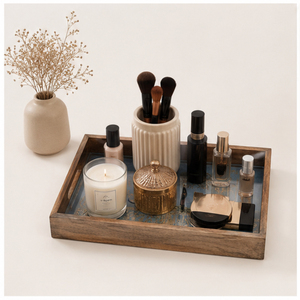 Ensemble de luxe de 3 plateaux de service en bois faits à la main, gravure traditionnelle en or paon, finition émail, pour la décoration de la maison à bas prix - Product Image 6
