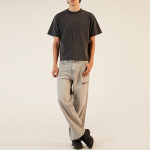Camisetas Oversize de Punto para Hombre, Estilo Vintage, Negras Lavadas, con Dobladillo sin Rematar, Lisas, para Streetwear, Venta al por Mayor con Logotipo Personalizado - Product Image 3
