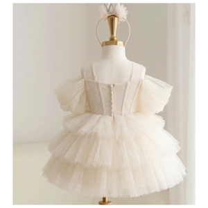Robe de Demoiselle d'Honneur Élégante Ivoire Unie pour Bébés Filles de 1 à 12 Ans, Robe de Bal Longueur Genou, Robe de Princesse de Mariage de Luxe en Tulle Superposé à Volants - Product Image 2
