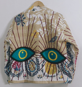 Chaqueta Suzani Kantha de Algodón Hecha a Mano, Abrigo Boho Floral para Mujer, Patrón de Ojos Bordado, Frente Abierto - Product Image 5