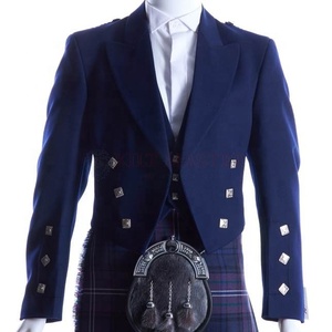 Novedad 2026: Chaqueta Escocesa Azul Rey Estilo Príncipe Charlie con Chaleco, Blazer de Lana, Chaqueta Kilt con Chaleco/Chaleco de Solapa - Product Image 5