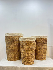 Venta caliente cestas de almacenamiento para el hogar hecho a mano jacinto de agua Natural tapa en forma de círculo juguetes al por mayor almacenamiento de ropa - Product Image 6