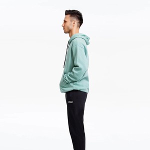 Sweat-shirt à capuche vert menthe pour homme, coupe classique, décontracté, couleur unie, avec poches, en molleton tricoté surdimensionné pour l'automne - Product Image 2
