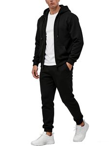 Ensemble sweat-shirt et pantalon de jogging pour homme, hiver, uni, à capuche, zippé, tricoté, imperméable, 100% polyester, coupe classique, décontracté, avec poches - Product Image 6
