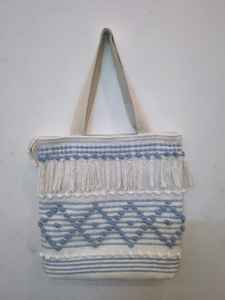 Sac fourre-tout artisanal en coton Dari tissé à la main avec travail de coquillages et franges à pompons – Sac à bandoulière bohème pour femme - Product Image 2
