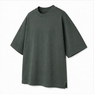 Camiseta Lisa Unisex al por Mayor, Color Verde Musgo Oscuro, Corte Holgado, Cuello Redondo, Ropa Casual Personalizada, Estilo Minimalista Moderno, Verde Bosque - Product Image 4
