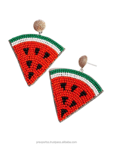 Pendientes de cuentas de semillas con diseño de manzana y fruta roja, estilo bohemio con patrón floral, joyería de moda escolar, tamaño personalizado, pendientes llamativos - Product Image 4