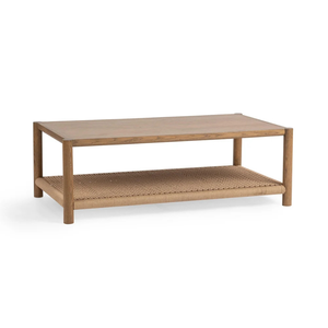 Minimalist Solid Wood Coffee <b>Table</b> With Woven <b>Shelf</b> Living Room Furniture - Product Image 1