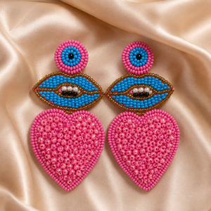 Pendientes Largos Bohemios Hechos a Mano con Borlas y Cuentas de Semillas Sstringz para Mujer, con Ojo Turco Rojo y Blanco, Ideales para Fiestas y Festivales - Product Image 6