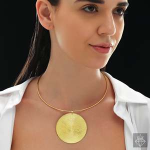 Collar con colgante redondo texturizado antideslustre PRAO Accesorio de moda con diseño único - Product Image 3