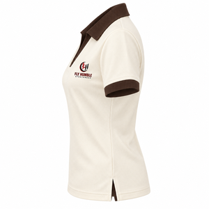 Polo para mujer Fly Humble, color crema, cuello marrón, manga corta, transpirable, tejido, ropa deportiva informal, precio al por mayor con personalización. - Product Image 3