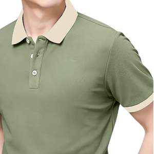 Mens Olive Green Polo Shirt with Beige Collar Soft Cotton Casual Stylish Summer Top Short Sleeve for Daily Wear Comfortable - Product Image 4