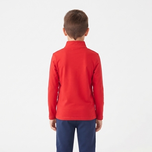 Kids <b>Red</b> Polo Shirt 100% Cotton Quarter Zip Pullover Long Sleeve Solid Color Regular Fit Breathable Leisure <b>Top</b> - Product Image 4