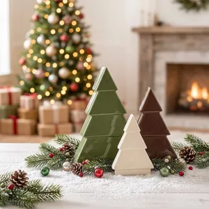 Handmade Collection Resin Christmas <b>Tree</b> Tabletop Decor Set Green White Brown Pine Cone Centerpiece Indoor Holiday Decoration - Product Image 3