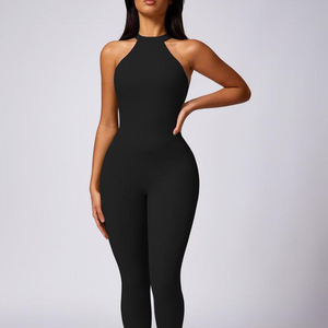 Conjunto deportivo informal de una pieza para mujer, personalizado, de nailon, para gimnasio, fitness, yoga, mono sin espalda para mujer. - Product Image 2