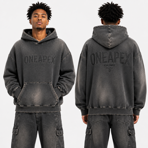 Sudadera con Capucha Extra Grande para Hombre, Color Negro Lavado, con Logotipo en Relieve, Estilo Urbano, de Algodón y Felpa - Product Image 2