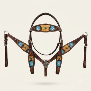 SAISHAS - Conjunto completo de arreos western para caballo: cabezada, pechopetral y riendas de cuero genuino con estructura de madera, duradero y de alta calidad. - Product Image 1