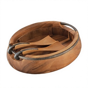 Wood <b>Serving</b> Bowl With <b>Serving</b> <b>Spoon</b> Salad Bowl with Metal Handle Handcrafted Dinnerware For Dining <b>Serving</b> Bowl For Snacks Dish - Product Image 6