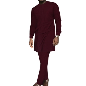Conjunto de 2 Piezas de Ropa Musulmana para Hombre, Camisa y Pantalones Casuales, Estilo Africano, Transpirable, Tejido de Primavera, Poliéster/Algodón, Inyección Directa - Product Image 4