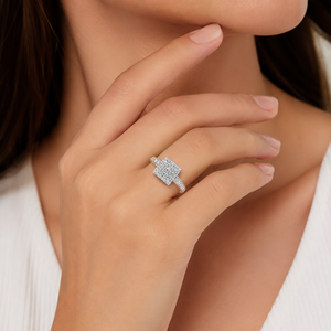 0.50 TCW Real Round Diamond Square <b>Cluster</b> Halo Ring in 14K Solid White Gold | Women's Wedding Anniversary Fine Jewelry Gift - Product Image 3