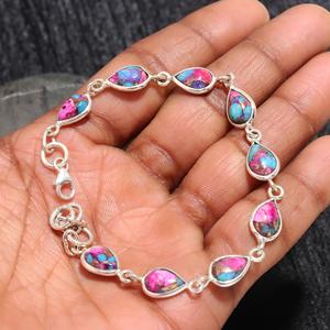 Trending Fashion Classic Certified Natural Pink Spiny Oyster Turquoise Gemstone 925 Sterling <b>Silver</b> Link Chain <b>Bracelet</b> - Product Image 2
