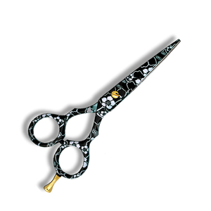 Tijeras de peluquería de acero inoxidable con mango elegante y doble apoyo para los dedos, para entresacar el cabello, con filo de cuchilla. - Product Image 1