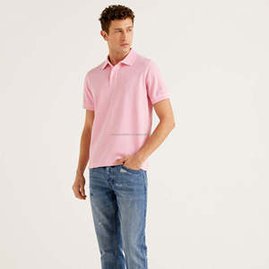 Men's <b>Pink</b> Short Sleeve <b>Polo</b> <b>Shirt</b> Cotton Pique Knitted Regular Fit Casual Solid Color Button Front Breathable Style - Product Image 1