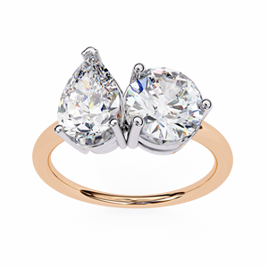 Anillos Toi et Moi con Diamante Cultivado en Laboratorio de 2 CT en Forma de Pera y 1.5 CT de Corte Redondo, Anillo de Oro Sólido de 14K para Compromiso, Boda o Aniversario - Product Image 5