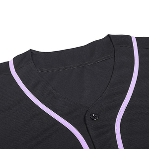 Stylish Black Baseball Jersey With Purple Trim Blank Team Sportswear Performance Sublimation Button Down <b>Shirt</b> - Product Image 4
