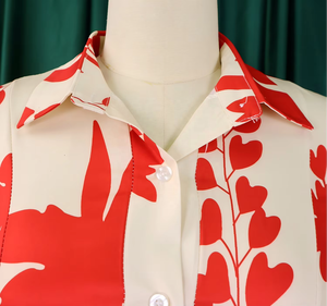 เดรสลายดอกวินเทจสำหรับผู้หญิง แต่งเข็มขัดตัดสี แขนยาว ชายกระโปรงไม่สมมาตร เป็นมิตรกับสิ่งแวดล้อม เอวสูง ยาวคลุมเท้า สไตล์ลำลอง - Product Image 2