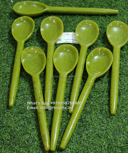 เครื่องใช้บนโต๊ะอาหารทำด้วยมือสุดหรูช้อนเสิร์ฟเครื่องครัวสำหรับงานแต่งงานแบบหมุนสีเขียวช้อนรับประทานอาหารและช้อนสลัด - Product Image 4