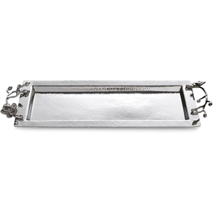 Plateau de service ovale en acier inoxydable de haute qualité, fait main, design élégant, avec poignées en forme de branche et de fleur dorée, pour usage hôtelier - Product Image 6