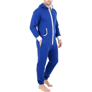 <b>Mens</b> One Piece <b>Pajamas</b> Adult Plain Jumpsuit Non Footed Lightweight Unisex Playsuits Contrast Color Lining Hoodie Custom Colors - Product Image 6