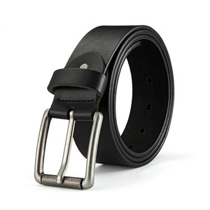 Equipro Black Textured Genuine Cowhide Leather <b>Belt</b> Alloy Square Pin <b>Buckle</b> Animal Print 3.5cm Width High Strength Casual - Product Image 1