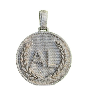 Pendentif Moissanite de forme ronde blanche Pendentif de litre AL de forme ronde Pendentif Moissanite personnalisé en argent sterling - Product Image 2