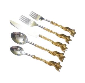 Best Quality <b>Gold</b> Plated Handle Stainless Steel Serving <b>Spoon</b> & Fork Set Kitchen Accessories Flatware Household Cutlery Set - Product Image 1