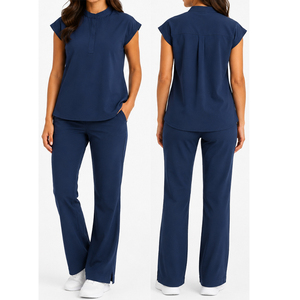 V Neck Zipper <b>Scrub</b> Top and Jogger Leg Pants Set Professional Manicurist Spa <b>Uniform</b> <b>Scrubs</b> Nursing <b>Uniform</b> Medical <b>Scrub</b> Sets - Product Image 4