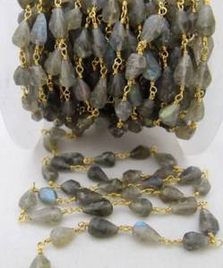 Natural Labradorite <b>Rosary</b> Chain Grey Beaded Pear Shape Faceted Chain - Product Image 1