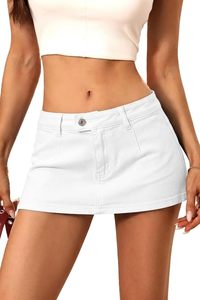 Mini-jupe en jean blanc coupe trapèze taille haute couleur unie style décontracté été coupe régulière pour femme avec fente automne hiver printemps - Product Image 3