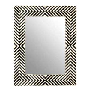 Rectangular Modern Bone Inlay Wall <b>Mirror</b> with Geometric Pattern <b>Frame</b> for Hallway Living Room Bedroom <b>Bathroom</b> Home Decor - Product Image 1