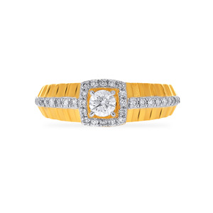 Elevated Treasure <b>Men</b> Solitaire <b>Ring</b> Luxury 18K Yellow Gold Round Brilliant Cut Diamond Halo Engagement <b>Ring</b> - Product Image 3