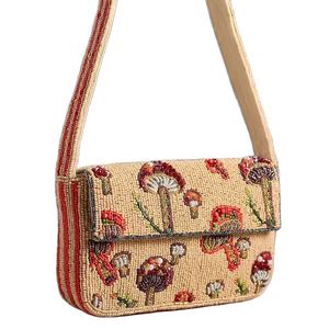 Sac à bandoulière léger et confortable avec perles, sac à main de luxe brodé de fleurs de champignon pour femmes et filles - Product Image 1